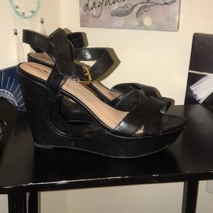 Black Open Wedge Sandals